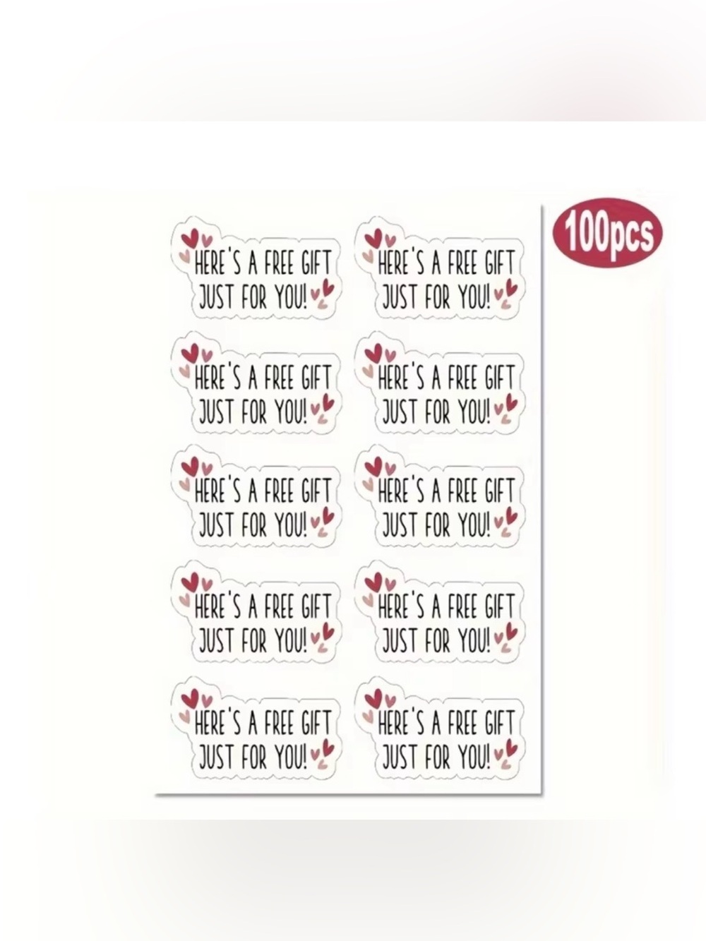 Free Gift Stickers ‘Here’s A Free Gift Just For You’ 100 Stickers NWT